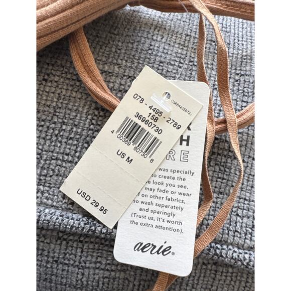 Aerie One Shoulder Asymmetric Fitted Ribbed Crop Top Tan Women's Size M NWT - Picture 5 of 7